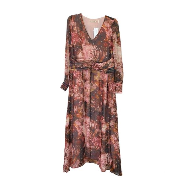 Soft Surroundings Rina Silk Maxi Dress Womens SZ6 Red Gold Long Sleeve Flowy NWT - Picture 4 of 8